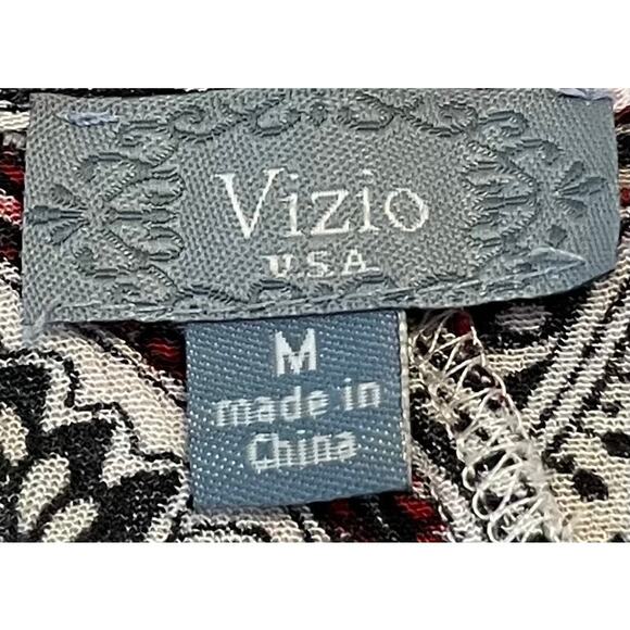 VIZIO USA OPEN FRONT COVER-UP, WOMENS, M, WHITE RED BLACK PAISLEY, LACE FRINGE - Picture 7 of 8